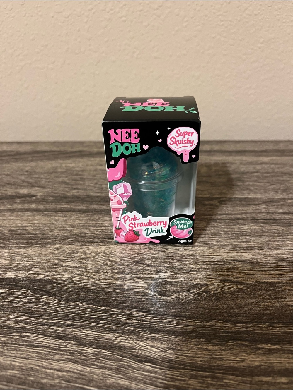 Pink Strawberry Drink Super Squishy - Teal Blue